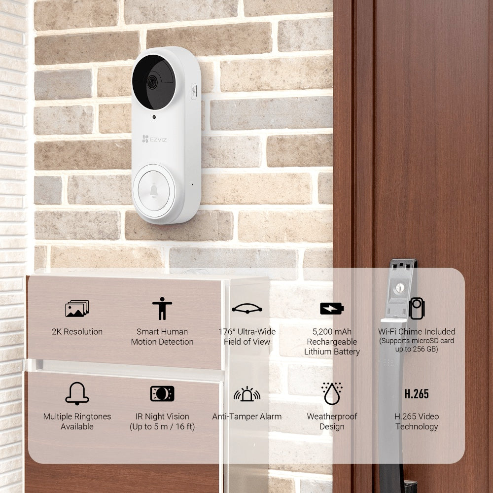 EZVIZ DB2 3MP Battery Powered Video Doorbell Kit